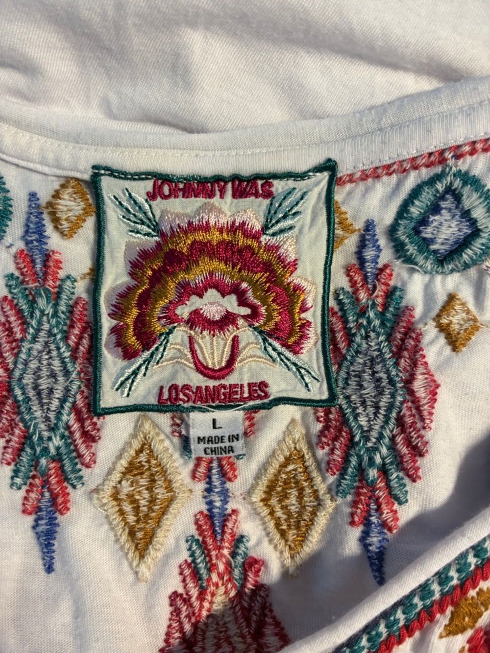 Johnny Was Embroidered V-Neck Tee - Picture 6 of 7